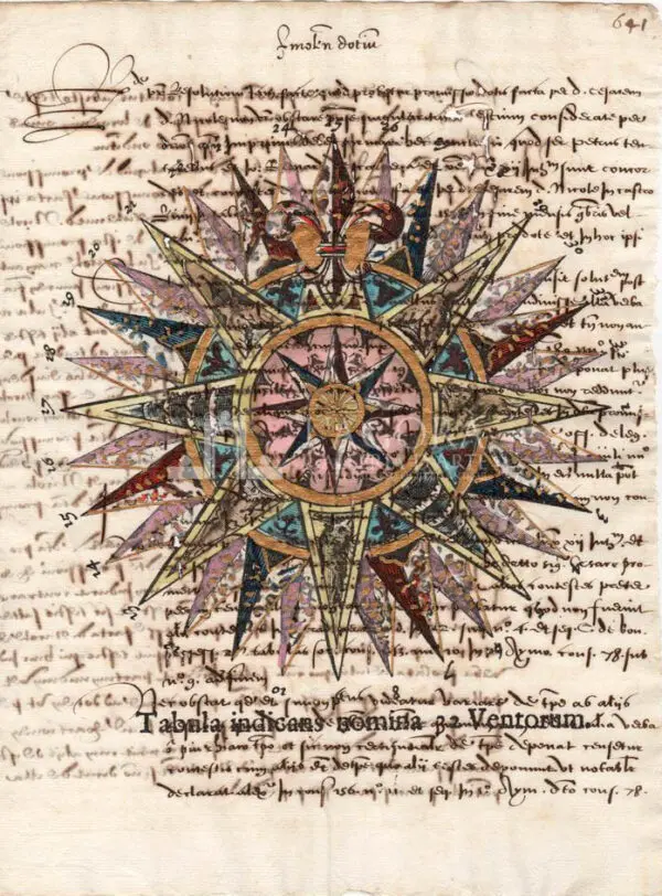 Rosa dei venti su carta manoscritta