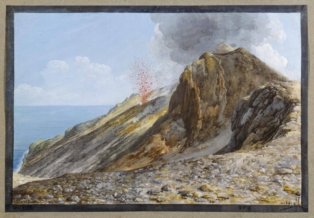 Gouache dello Stromboli in eruzioni