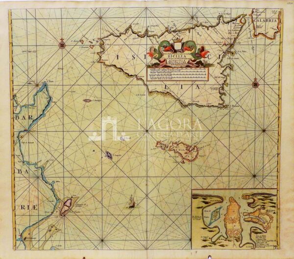 Nieuwe Paskaert van de Zee Kusten van't Eylandt Sicilia en de tegen over Geleegende Kusten van Barbaria Tusschen C. Bona en I. Zerby