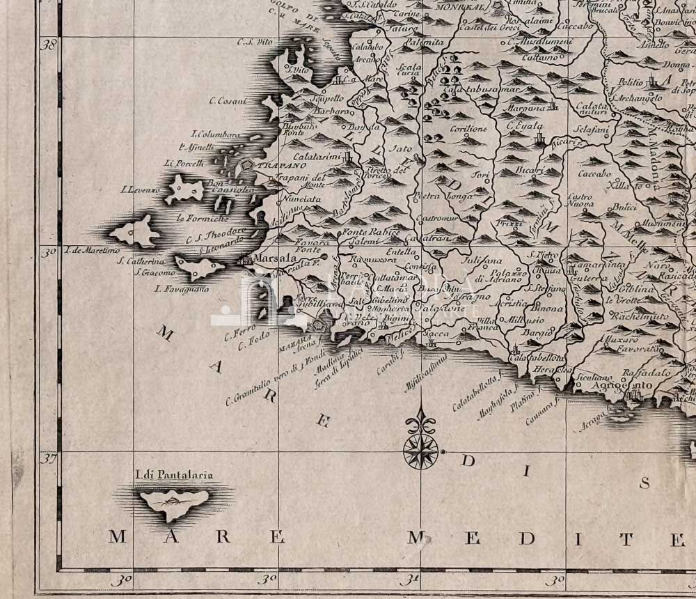 Carta geografica dell'Isola di Sicilia